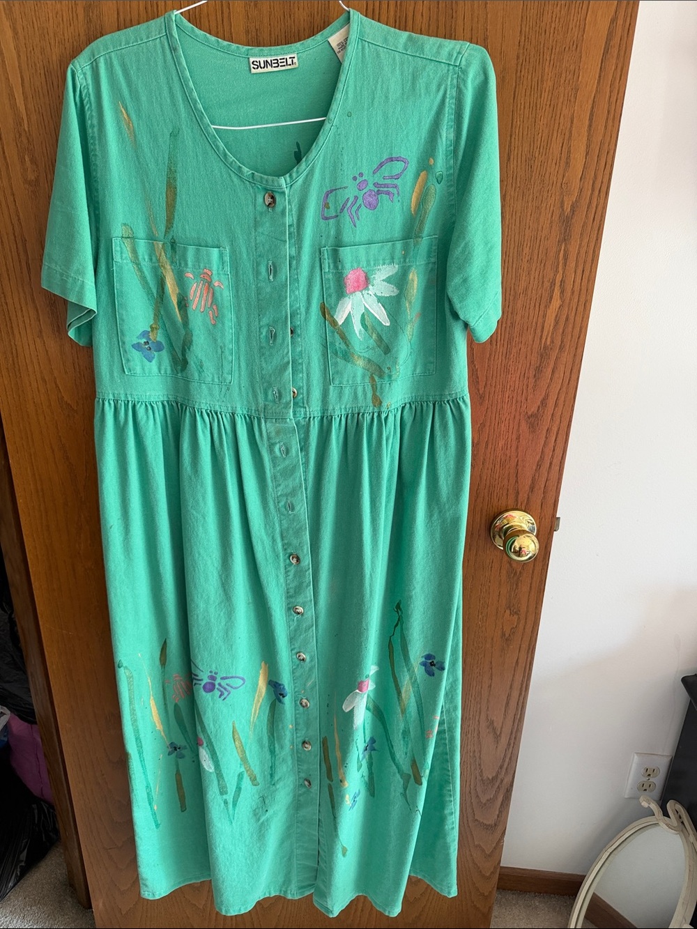 Sunbelt Teal Hand-Painted Button-Front Midi Dress